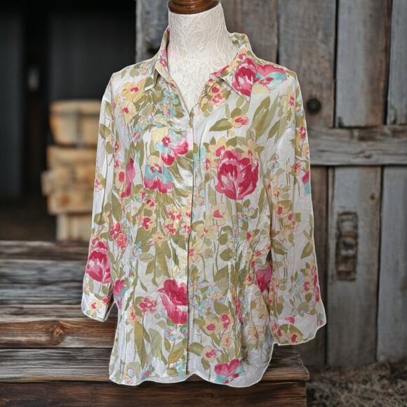 Emma James Woman 22W Floral Button-Up Blouse Cotton – Romantic Garden Print - Picture 7 of 7